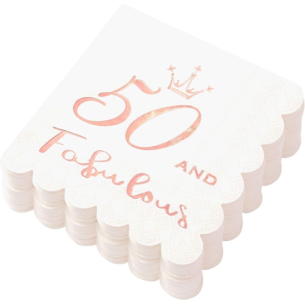 50 and Fabulous Cocktail Napkins Rose Gold